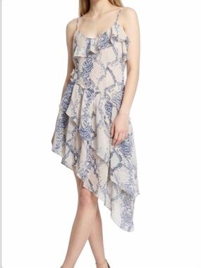 Olivaceous Blue Snake Print Asymmetrical Ruffle Mini Dress Medium NWT